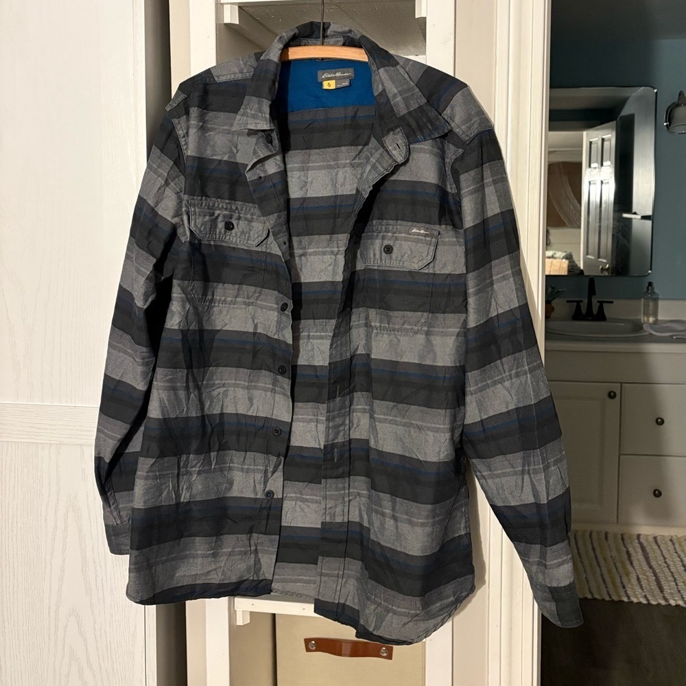 Eddie Bauer Men's Black and Gray Striped Jacket